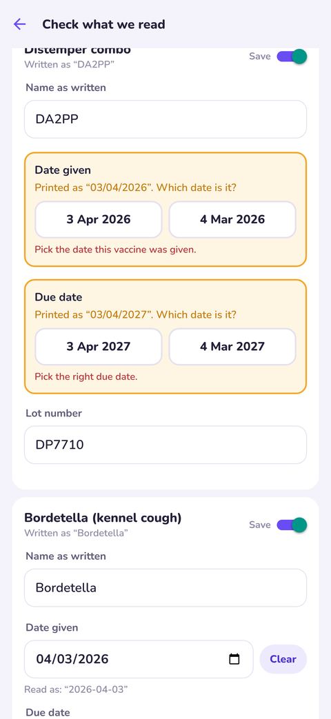 Truffe asking which date a vet paper means